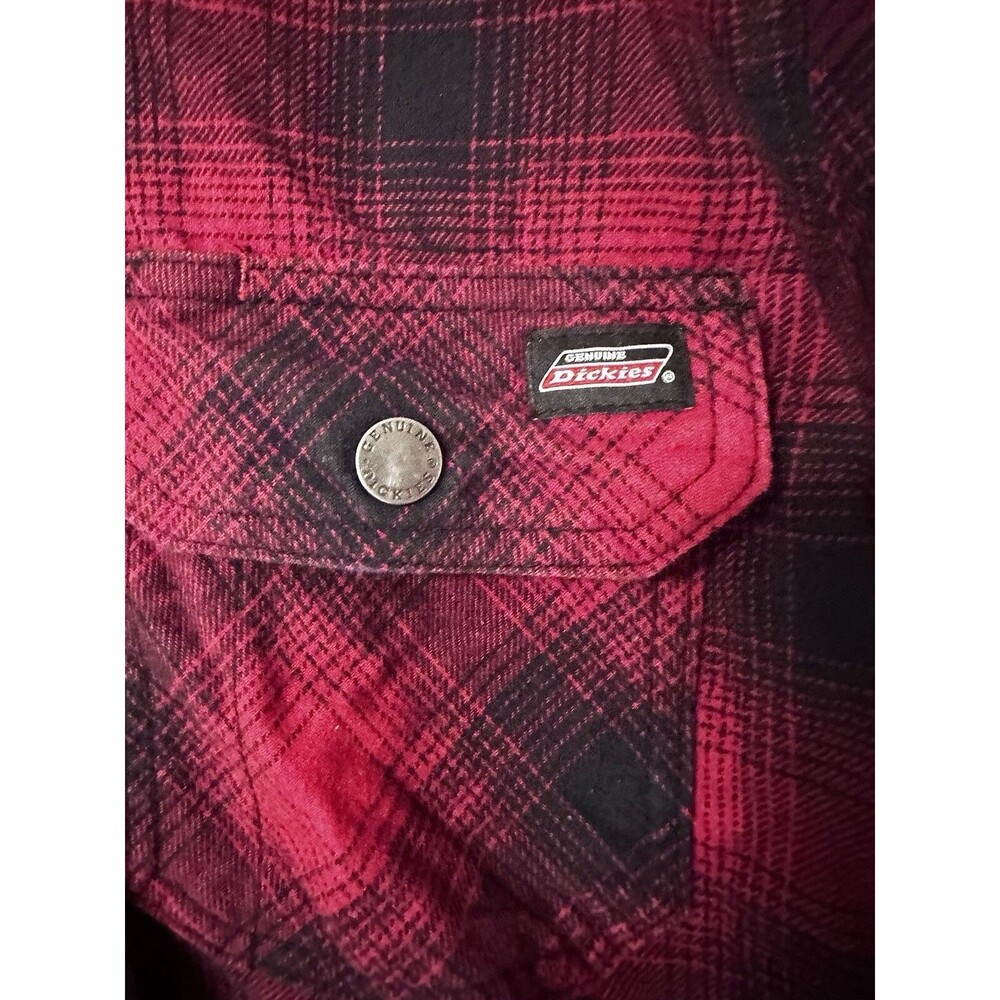 Dickies Jacket Mens Medium Red Buffalo Plaid Sherpa Lined Full Zip - Picture 2 of 5